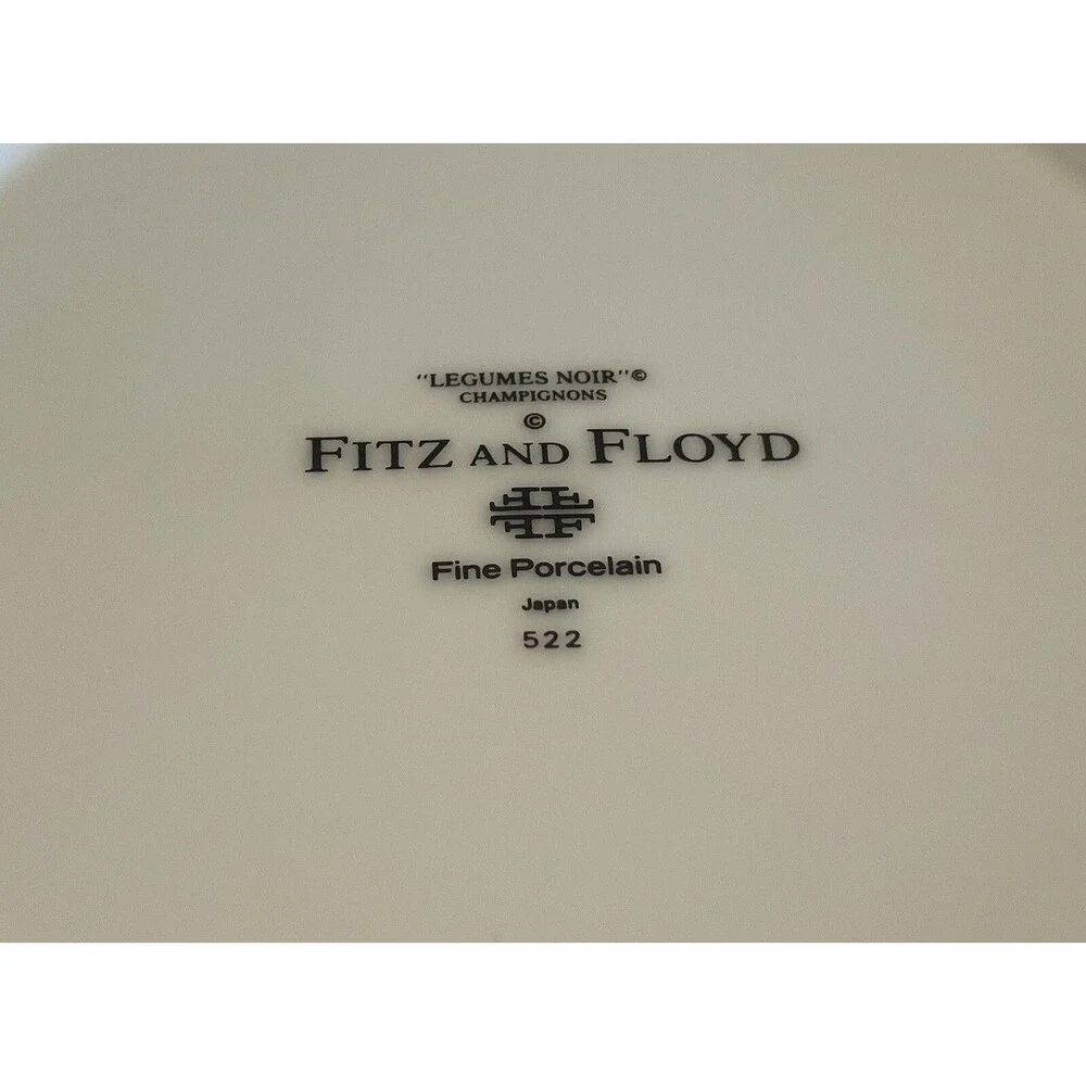 Fitz And Floyd Legumes Noir Fine Porcelain Mushrooms Plates